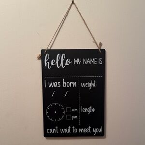 Black and White Baby Announcement Chalkboard